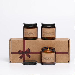 Lambey Factory Supply Venta al por mayor Decoración del hogar Negro Oro Astilla Tapa Regalo Cera de soja Velas perfumadas Ember Glass Jjar Candle - Product Image 1