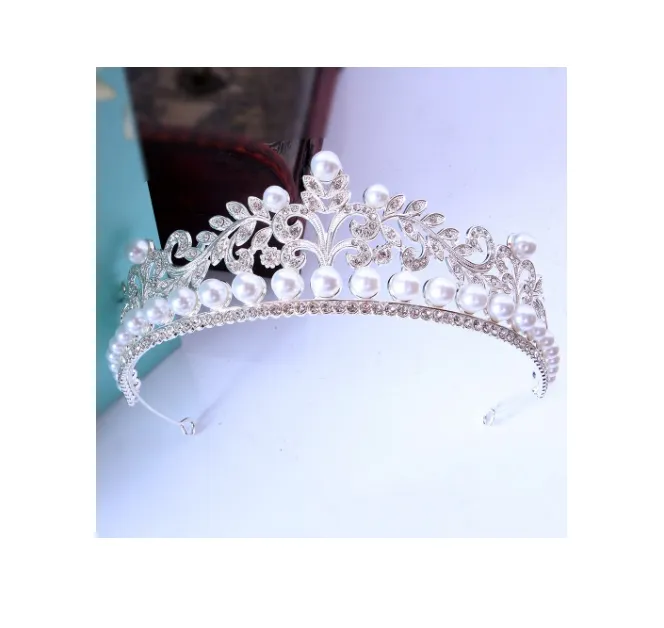 Alta qualidade casamento nupcial tiara luxo pérola liga strass festa tiaras e noiva coroa