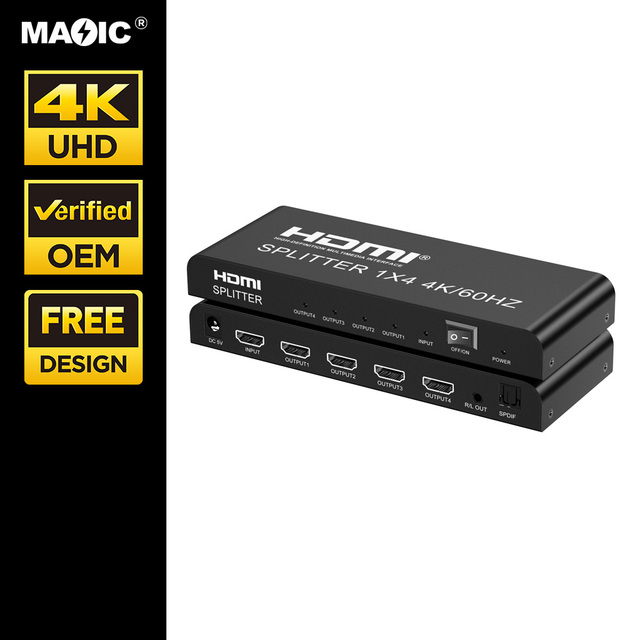 Fictory Price OEM HDMI2.0 4K 60HZ 4 Port HDMI Splitter 1 in 4 Out HDMI Switcher With Audio
