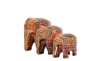 Ensemble de sculptures d'éléphants en bois faites à la main, décoration bohème, ornement de table d'intérieur, pièce d'art pour le salon - Product Image 5
