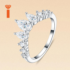 Anello Moissanite a Corona con Incastonatura a Griffe a Pera, 2.30g, Anello Tiara a Gradiente Stratificato, Argento S925, Regalo Anniversario, Anelli Pronti - Product Image 5