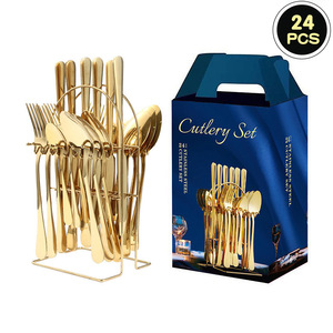 24-Piece sang trọng dùng một lần kinh doanh Bộ đồ ăn đặt 1010 Tây bít tết dao muỗng nĩa PVD bề mặt thép không gỉ cho khách sạn - Product Image 3