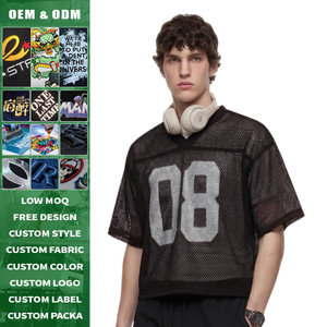 Camiseta de Manga Corta con Cuello en V, Tejida, de Corte Holgado, para Hombre, Transpirable, de Algodón, Estilo Urbano, con Estampado Digital Vintage, 285gsm - Product Image 5