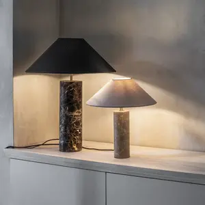 SHIHUI Naturstein-Studyraum einfacher Marmor dekorativer Marmor Dekoration 1 Licht großer brauner Marmor Zylinder Tischlampensockel
