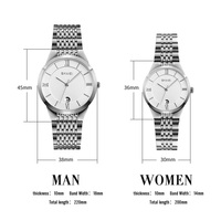 Montres de couple personnalisées en acier inoxydable, classiques, à quartz, avec verre cristal, pour amoureux, hommes et femmes, cadran à aiguilles, en stock