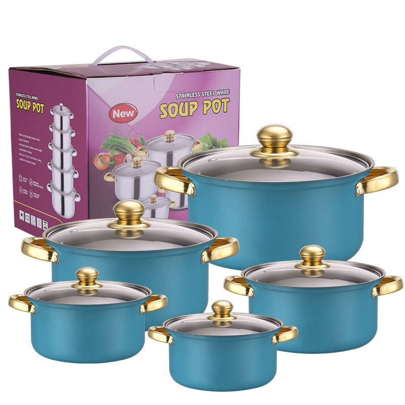 # 10-Piece Pink Non-Stick Cookware Set – Casserole, Stock Pot &amp; Cooking Pots with Ergonomic Handles for Modern Kitchens