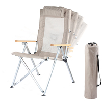 Chaise de camping moderne tout-terrain toutes saisons avec dossier réglable 4 positions, cadre en alliage d'aluminium, accoudoirs pliants en bois, 600D