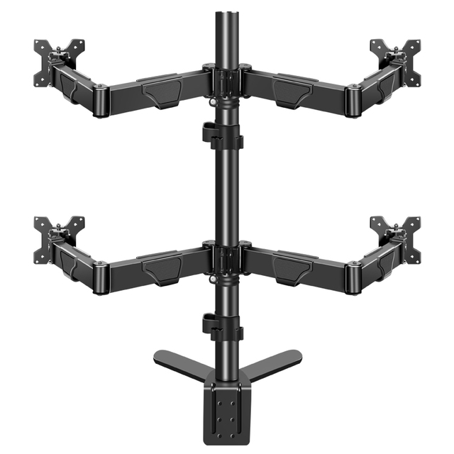 New HILLPORT 4-Screen Heavy Duty Quad Monitor Stand 32-inch Black Metal 45 Tilt for Professional Use Control Room Monitoring
