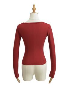 CNSHELL di base in morbido <span class=keywords><strong>cotone</strong></span> Slim Fit Pullover con collo quadrato elastico a doppia linea di cucitura Micro costola Top a <span class=keywords><strong>manica</strong></span> <span class=keywords><strong>lunga</strong></span> da <span class=keywords><strong>donna</strong></span> <span class=keywords><strong>T</strong></span>-<span class=keywords><strong>Shirt</strong></span> - Product Image 2