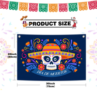 Drapeau en toile du Jour des Morts mexicain 2,5*1,6 FT (50*70cm) avec 2 boucles, utilisé pour la décoration de la pièce