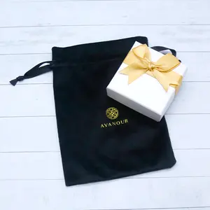 Custom logo velvet drawstring gift pouch luxury pearl bag black velvet watch pouch