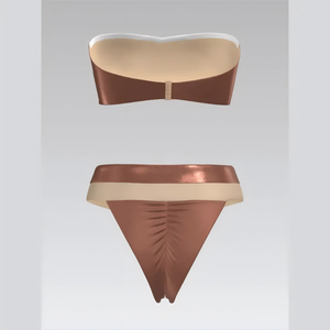 Conjunto de Bikini Chic Personalizado con Acabado Satinado y Tanga con Aros – Elegante Traje de Baño Nude de Dos Piezas para Compradores Mayoristas de Ropa de Playa - Product Image 2