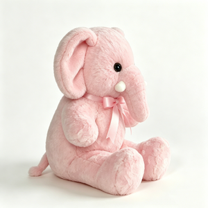 Peluche de Elefante Rosa Personalizado - Peluche Suave y Esponjoso con Lazo de Satén Rosa, Peluche de Elefante para Bebés, Nu - Product Image 1
