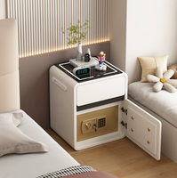Meja Samping Tempat Tidur Pintar dengan Kotak Pengaman, Pengisian Daya USB, Speaker Bluetooth, Lampu LED, Pengisian Daya Nirkabel BTBT021 untuk Rumah atau Hotel