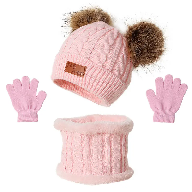 ชุดถุงมือหมวกผ้าพันคอถักไหมพรมสำหรับเด็กสำหรับฤดูหนาว