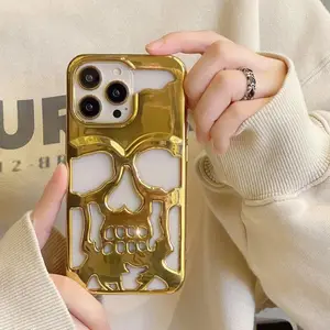 For iphone 15promax Personalized and creative skull hollowed out 14 phone case iPhone 13 electroplating 12 Soft shell