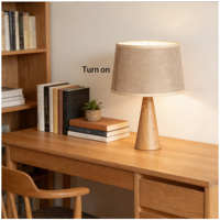 Lampe de table sur base en bois avec abat-jour rond en tissu lin, design scandinave moderne pour chambre et bureau, lampe de lecture flexible