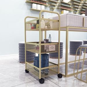 2025 Sober Beauty New Design Makeup <b>Salon</b> Cart 3 Tiers Pedicure Spa Nail Shop Trolley Gold Beauty Trolley With Lockable Wheels - Product Image 3