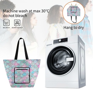 Wholesale Custom Printed Eco Friendly Recycle Reusable Polyester Grocery Bag <b>Handbag</b> Fabric Tote Shopping Bags - Product Image 5