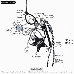 JS Stylish Ins Porte-clés pour téléphone et sac à dos en corde tressée avec nœud, en similicuir, avec pendentif étoile et cœur, accessoires breloques - Product Image 3