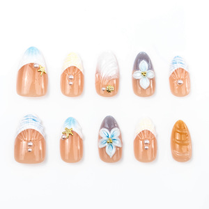 Lot de 30 faux ongles <span class=keywords><strong>en</strong></span> amande pour le printemps/été, nouveau style français <span class=keywords><strong>en</strong></span> amande, design floral 3D - Product Image 3