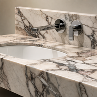 Lavabo en marbre blanc naturel Elephant |   Revêtement gris poli veiné avec protection anti-éclaboussures, adapté aux salles de bain, aux hôtels et aux villas.