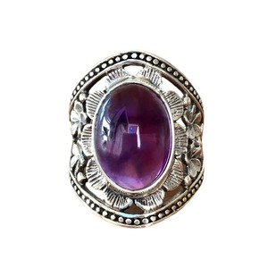 Anello Cocktail Q365 in Argento 925 con Incastonatura a Fiore e Pietra Viola, Unisex per Uso Quotidiano - Product Image 6