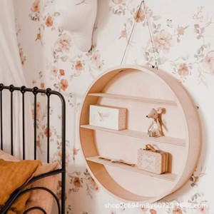 Wooden <b>Wall</b> Mounted Round <b>Storage</b> Rack 4 Layers <b>Hanging</b> Toy Organizer For Childrens Room Living Room - Product Image 3