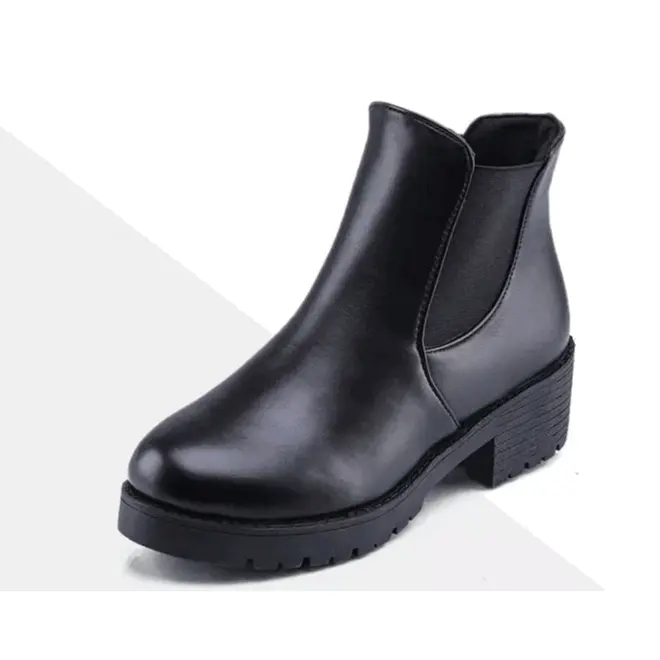 WOMEN SHOES SLIP ON BOOTS LOW BLOCK HEEL ARTIFICIAL PU ANKLE BOOTS