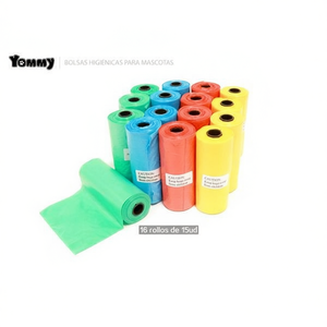 Sacs à déjections pour animaux Yommy, 16 rouleaux de 15 unités, colorés, pour chiens et chats, élimination hygiénique - Product Image 3