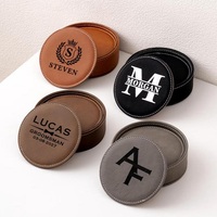 Ensemble de 6 sous-verres ronds en similicuir gravés au laser avec logo personnalisé, populaires et personnalisables, avec support