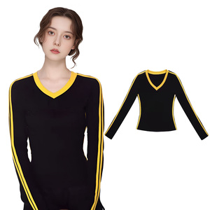220gsm 92% Cotton 8% Spandex Y2K Logo Print Knitted Eco-Friendly Slim Fit Crew Neck Long Sleeve <b>Women's</b> <b>Crop</b> <b>Top</b> T-Shirts - Product Image 1
