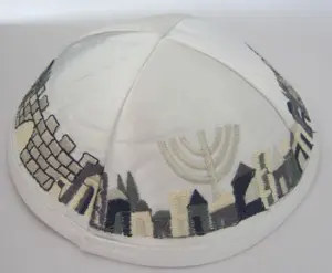 تخصيص Judio يهودية تجارة الجملة أبيض مخصص طباعة التطريز Yarmulka Kiappah Kippot