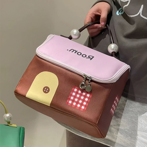 Bolsa de Maquillaje para Mujer, Gran Capacidad, Impermeable, para Viaje, con Asa Suave y Diseño de Bloques de Color - Product Image 5