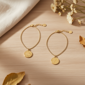 Bracciale con ciondolo a moneta in acciaio inossidabile placcato oro, catena regolabile, gioielli da donna alla moda - Product Image 3