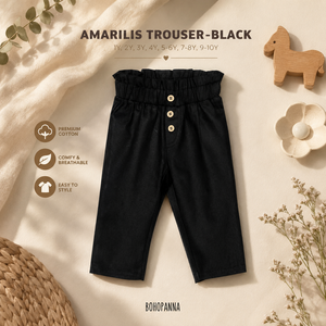 Pantalon Amarilis noir confortable, conçu en tissu de coton doux et offrant une coupe flexible, idéal pour les jeux scolaires et les sorties en famille. - Product Image 4