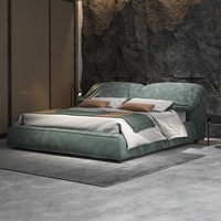 Lit double de luxe italien King Size Style moderne MDF Cadre en bois avec rangement Chambre à coucher Lit rembourré en cuir