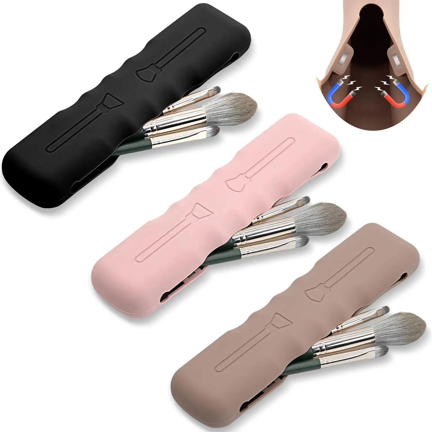 Magnetic Closure Waterproof Makeup Brushes Cute Soft Portable Cosmetic Brushes Holders For Travel Silicone Makeup Brush Case Bag