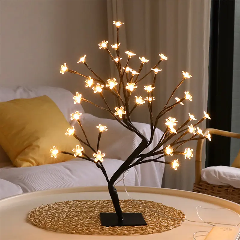 Indoor H45Cm Warm White Lights Decorative Christmas Table Portable USB LED Cherry Blossom Tree for Home Decor