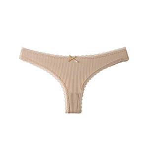 Braguitas de Tanga de Punto Acanalado para Mujer al por Mayor, Suaves y Transpirables de Algodón, de Talle Bajo, Tallas Grandes, con Encaje - Product Image 1