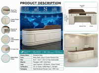 Bureau d'accueil classique français en crème sur mesure avec plateau en bois bicolore pour salon de beauté, hall d'hôtel