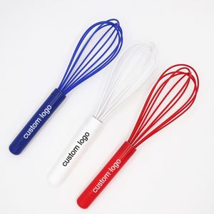 Fouet à œufs en silicone mini personnalisé avec logo, manche en plastique résistant à la chaleur, batteur à œufs manuel, mélangeur à main pour la pâtisserie en cuisine, promotion - Product Image 1