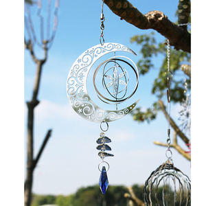 Tourniquet à vent 3D en acier inoxydable Moon Star avec queue en cristal, décoration suspendue pour jardin extérieur - Product Image 5