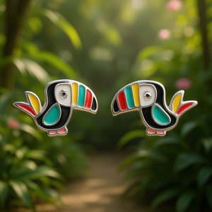 Orecchini a Perno E4663 in Oro Bianco con Animali, in Lega di Zinco e Cristalli, con Incastonatura a Castone, Gioielli Unisex Carini e alla Moda - Product Image 2