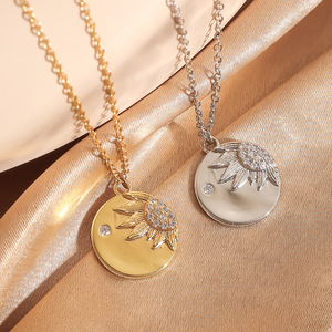 Collar con Colgante de Girasol, Diamantes, Cadena de Bambú y Cobre, Diseño Exclusivo, para Parejas y <span class=keywords><strong>Amigos</strong></span>, Cadena Versátil para Clavícula - Product Image 1