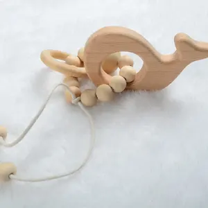 Baby Teething Ring Wooden Beads Cute Animals Teether Toy Toddler Stroller Toy Sensory Toys for Infants Newborn Shower Gift