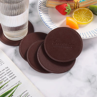Sous-verres ronds en cuir PU vierges promotionnels, personnalisables avec logo, pour décoration de table basse, résistants à la chaleur, pour souvenirs, vente en gros à prix abordable