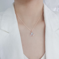 Kalung Rantai Perak Sterling 925 untuk Wanita, Bertabur Kristal dan Batu Bulan dengan Setting Cakar