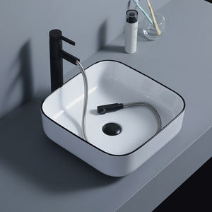 Conception économique KD-02CBA de couleur articles sanitaires salle de bains d'hôtel moderne en céramique de couleur noire conception carrée de lavage à la <span class=keywords><strong>main</strong></span> <span class=keywords><strong>sur</strong></span> la table - Product Image 2