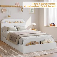 Cadre de lit double moderne blanc minimaliste à plateforme basse avec tête de lit et pied de lit de rangement pour la maison et l'hôtel